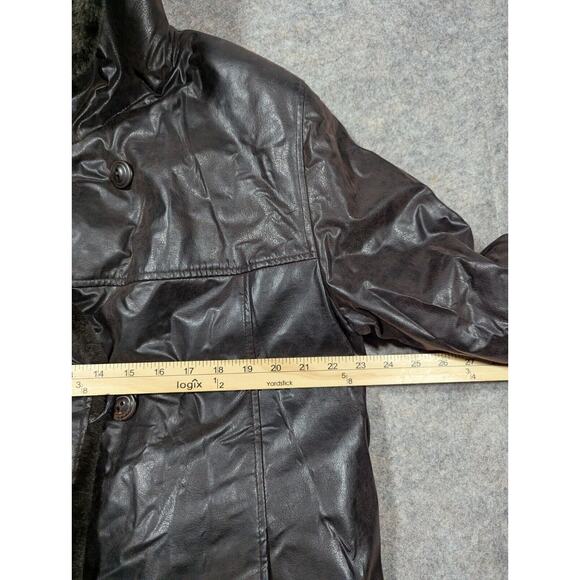 Collection Nuage Brown Faux Fur Leather Coat Button Mob Wife Hooded Oversized - Picture 12 of 13